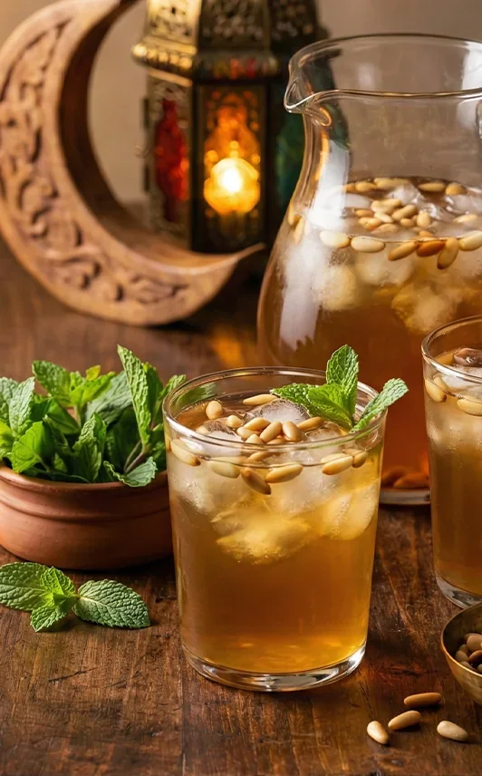 Iced Moroccan Mint Tea with Pine Nuts