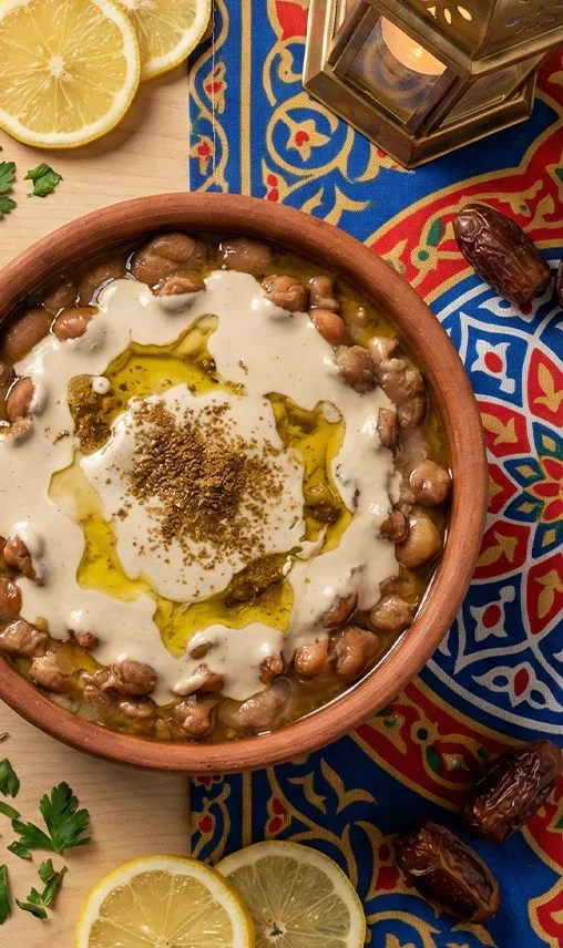 فول بالطحينة والزيت