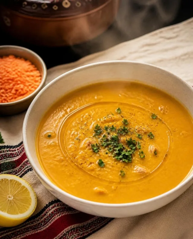 شوربة العدس بالدجاج والخضار